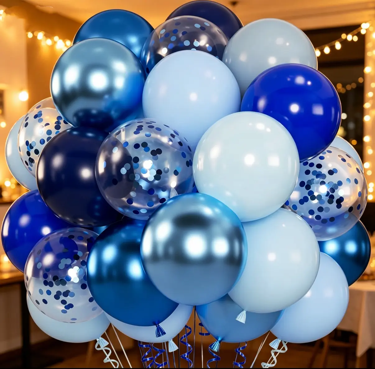100-Piece Blue Balloon Arch Kit, 12-Inch Thick Latex Balloons in Assorted Metallic, Pearl & Confetti Styles for Birthday Party, Baby Shower & Wedding, Balloon Garland, Graduation