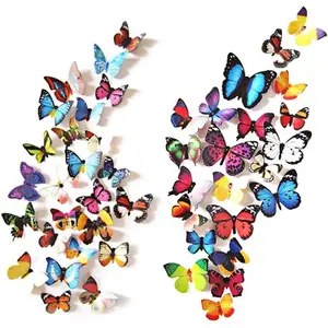 80pcs Butterfly Wall Decor - Plastic Butterflies Wings Foldable Removable Waterproof Reusable Mural Wall Stickers for Home Room Bedroom Party Wedding Christmas Decorations