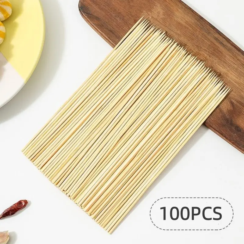 100 Disposable Natural Bamboo Skewers, Fruit Skewers, Skewers For Grilling, Outdoor Bbq Utensils, Kitchen Restaurant Outdoor Camping Use, Eco-Friendly Bamboo Sticks