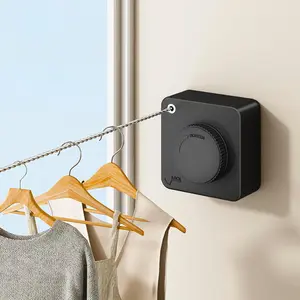 Retractable Clothesline Indoor, Non-Sagging Outdoor Clothes Line Retracting Heavy Duty Clothes Drying Laundry Line Wall Mounted Stainless Steel Line-15.1 Feets(Black)