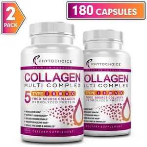 Multi Collagen Peptides-180 Capsules-Type I,II,III,V,X Anti-Aging Collagen Pills
