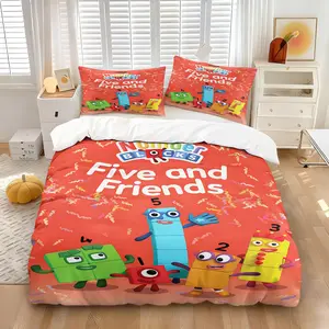 Playful cartoon number character print duvet cover set 2/3 Pcs, Includes 1 Count Duvet Cover & 1/2 Pillowcase without Filler, a must-have for a cozy and peaceful bedroom, Theme Bedding Set