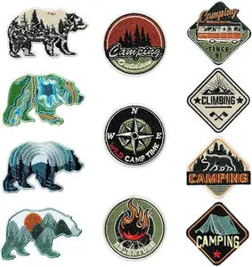 11 Pcs Camping Iron on Patches for Clothing Outdoor Climbing Mountain Wild Bear Sew on Applique Repair Embroidered Patch DIY Craft Accessories Gifts for Clothing Jacket Pants Dress Backpack Hat