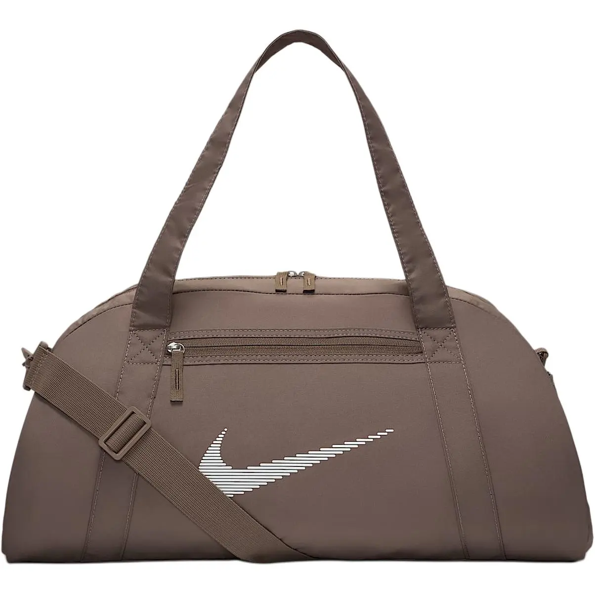 Nike Unisex Couple Style Gym Bag - 24L, Sporty Casual, Zipper Closure, Logo Print, Durable Fabric, Easy to Clean, Brown White, Shoulder Travel Companion