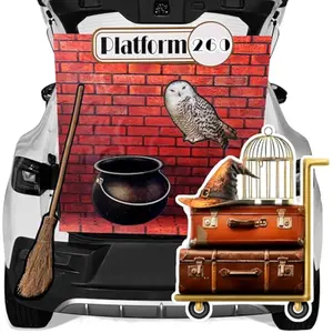 Halloween Magic Platform Theme Decorations Kit with Digital Stickers, Cutout and Tablecloths Trunk or Treat Decorations for Car Archway Garage Door Haunted House Decor