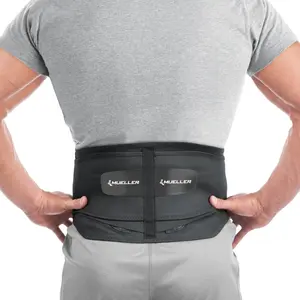 Mueller Lumbar Back Brace with Removable Pad, Adjustable Compression, Unisex, One Size Fits Most, Black