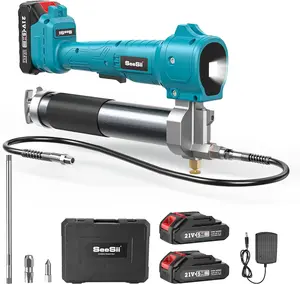 SEESII Electric Grease Gun,10,000 PSI Cordless Lubrication Tool with Upgraded Dual Batteries & Ultra-Bright LED Light｜39.4" Long Hose, 2 Batteries & Charger,Electric Grease Tool for Truck, Agricultural Machinery, Black Friday Deals B001