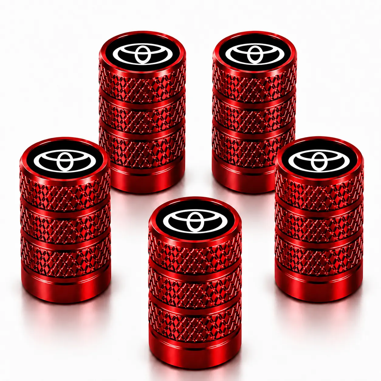 5-Pack Black Aluminium Alloy Car Tire Valve Stem Caps with Toyota Emblem, Anti-Rust, Leak-Proof, Dustproof, Tool-Free Installation, Wheel Trim Accessories for Toyota RAV4 Camry Corolla & GMC Vehicles