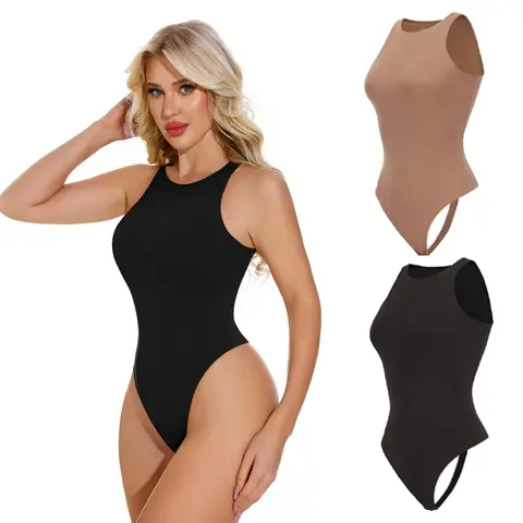 Imily Bela Seamless One-Piece Tummy Tucking Bodysuit Comfort Sleeveless Tops Shapewear for Women Soft Round Neck Simple Comfy Sculpting Snatched Waistline