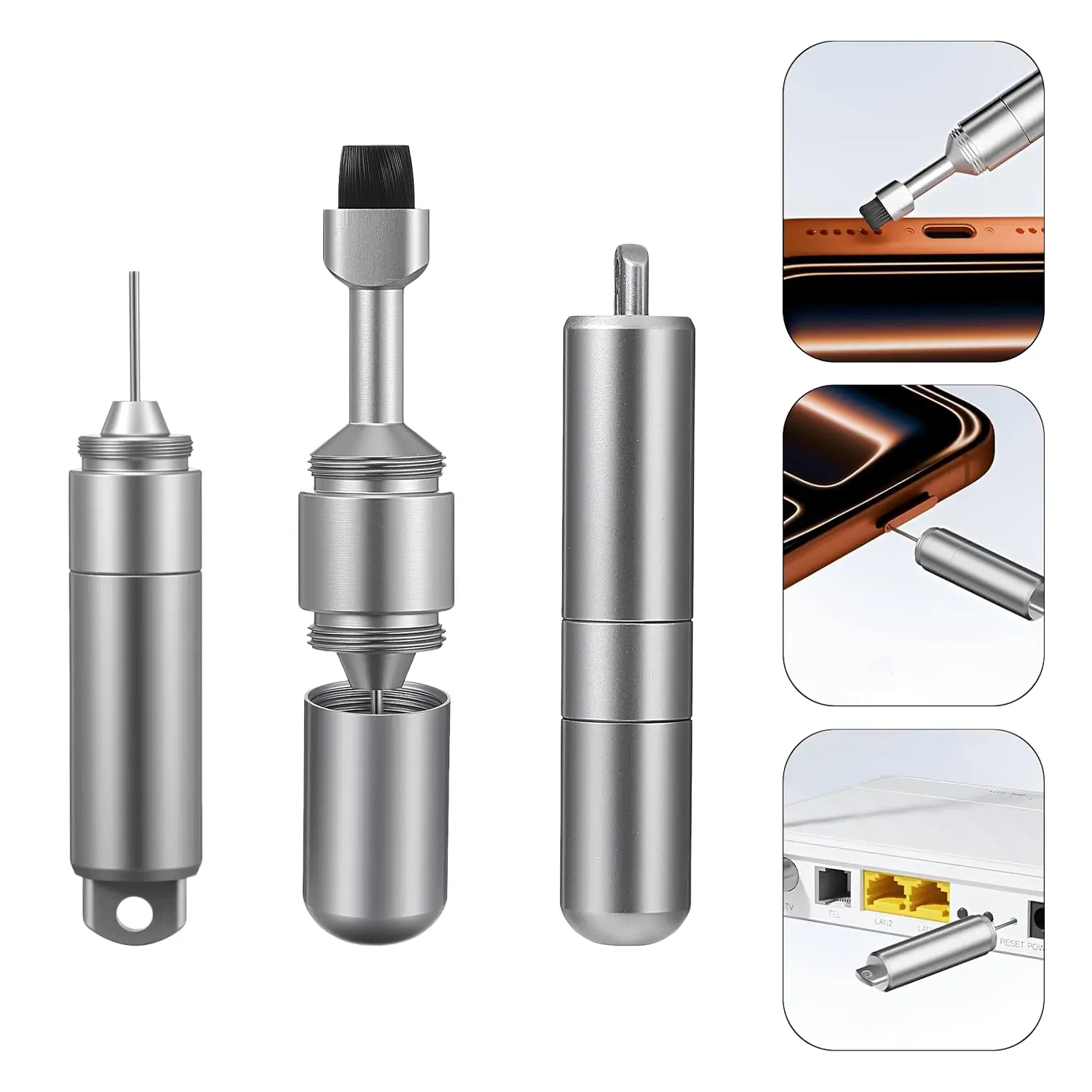2-in-1 SIM Card Tray Removal Tool with Cleaning Brush - Compact and Portable EDC Keychain Eject Pins, Reset Needle Opener for Smart Devices (iPhone, AirPods Pro, Samsung Galaxy)