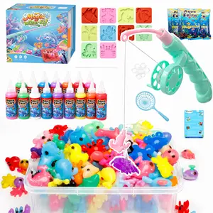 Magic Water Elf Toy Kit - DIY Aqua Fairy Gel Kit with 20 Color Gels, 10 Sea Creature Molds, Fishing Rod, Net & Stirring Stick, Make Your Own Water Pets, Fun STEM Sensory Craft Kit, Birthday Party Favors & Summer Activity Gifts for Kids Ages 3+