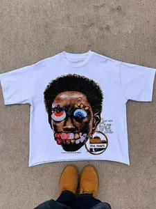 Men's Regular Fit Face Print Round Neck Graphic Tee, Casual Short Sleeve Crew Neck T-shirt for Summer, Fashion Men's Top for Daily Wear, Casual Streetwear Top