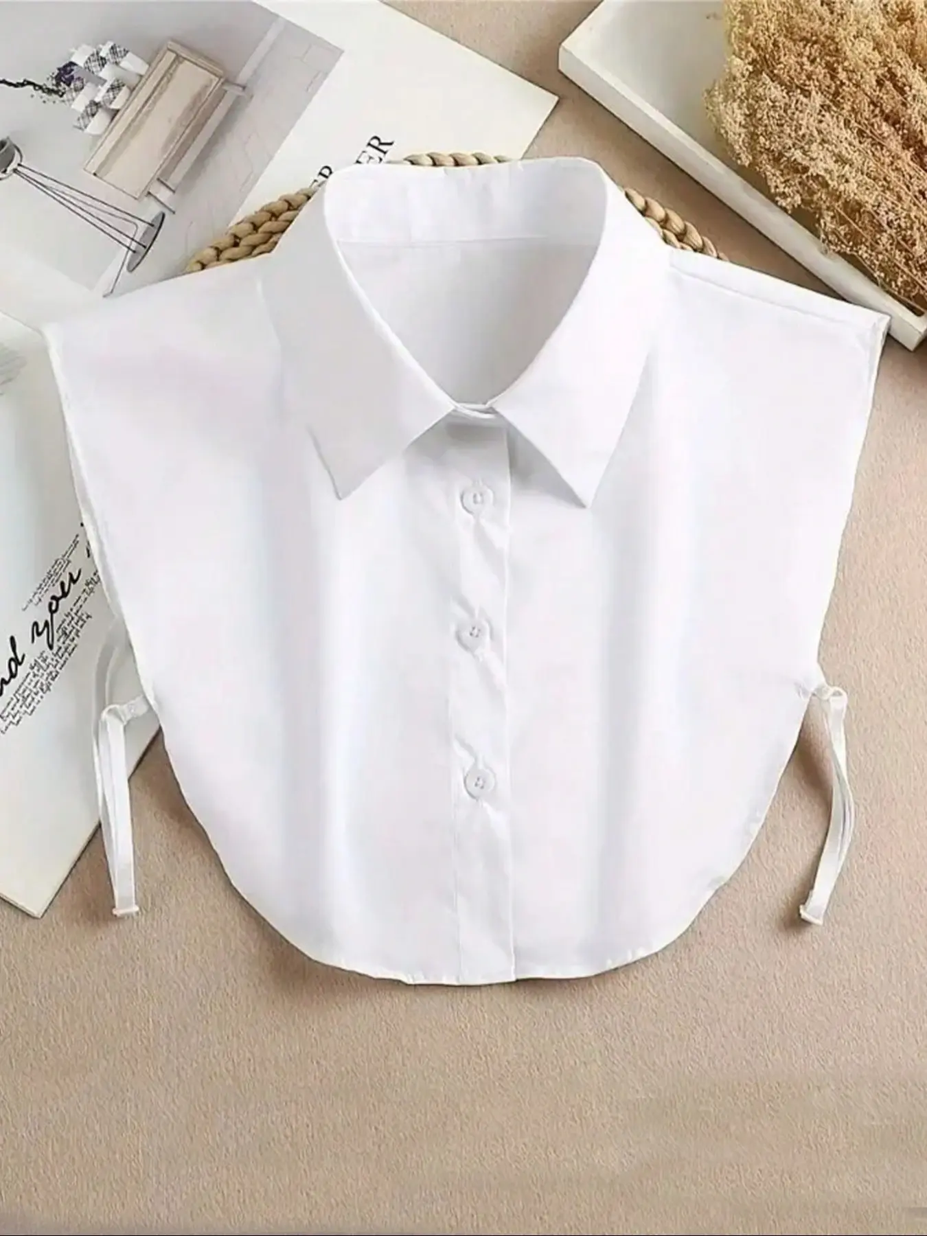 Women's Fashion Detachable Shirt Collar, Pointed Turnover Collar, Buttoned Collared, Anti-Slip Design, Versatile Decoration, All Seasons, Polyester Knitwear