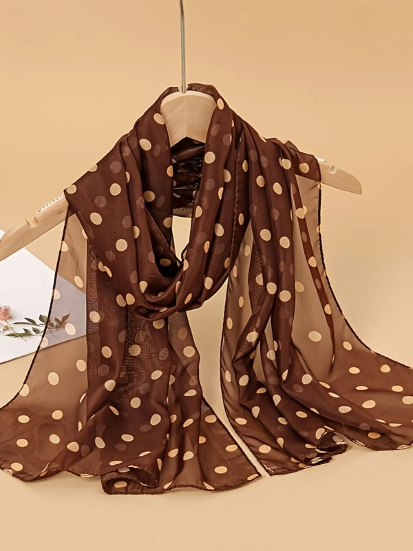 Red brown gold polka dot chiffon long scarf. Light and breathable Middle Eastern headscarf and shawl. Ins trendy dot chiffon silk scarf. Multi-color optional light and sun protection long scarf. Match with gauze shawl for commuting and travel style.