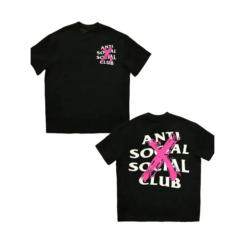 Anti Social Social Club Graphic T-shirt — Best-selling streetwear! Bold pink X print + brand text, black base & oversized fit for an edgy urban style. Trendy statement top, menswear.