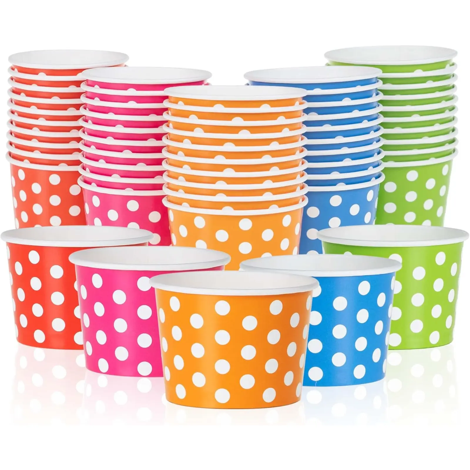 Paper Ice Cream Cups - 50-Count 4-Oz Disposable Dessert Bowls for Hot or Cold Food 4-Ounce Party Supplies Treat Cups for Sundae Frozen Yogurt Soup Polka Dots