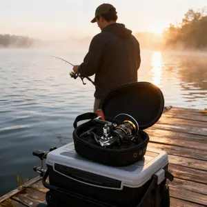 [W] High-quality Black 1pc Portable Fishing Reel Bag Protective Cover.Suitable For Drum/rotary/raft Reels With Secure Zipper Closure.Ideal Angler'S Accessory