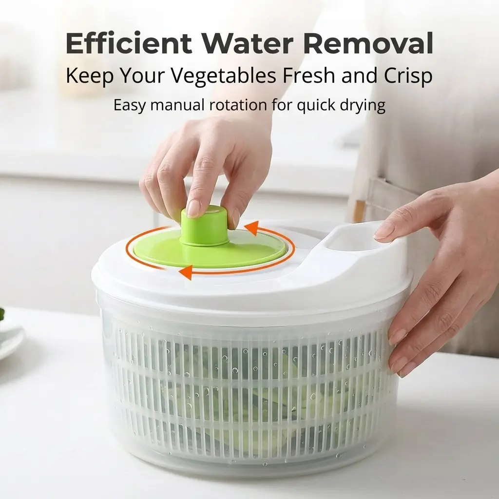 Large 5L Salad Spinner for Kitchen Use Fruit Washer Spinner Fruit and Vegetable Dryer Colander with Detachable Bowl and Strainer for Fast Drying of Salad Ingredients and Veggies
