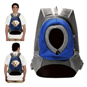 Comfortable Pet Backpack for Dogs & Puppies, Breathable Travel Carrier with Blue Shoulder Straps, Ideal for Walking Cycling Hiking Camping