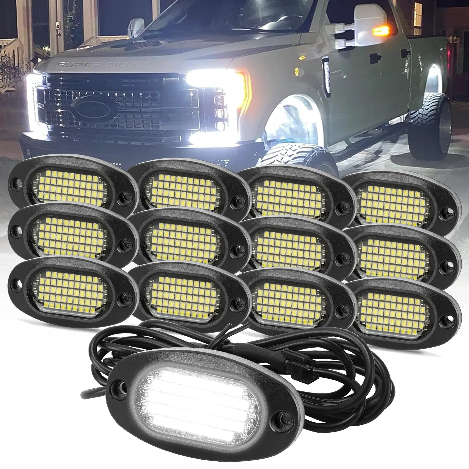 Sunpie 51 High Power Chips Rock Lights,6000K Pure White,IP67 Waterproof,3.5M Extension Wires,Plug and Play,High Adhesive Stickers,Fit Trucks Trailer SUV ATV UTV Summer Survivals