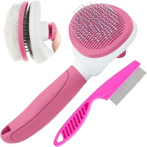 Professional Pet Grooming Shedding Brush Set for Indoor Cats and Dogs - Includes Metal Comb, Self-Cleaning Design with Release Button