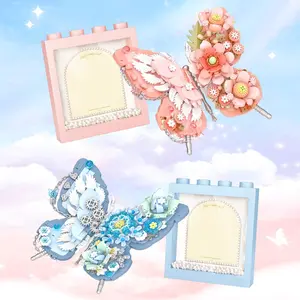 Butterfly Design Building Block Photo Frame, 1 Count Creative Assembly Particle Model, Romantic Creative Decoration, Birthday Gift