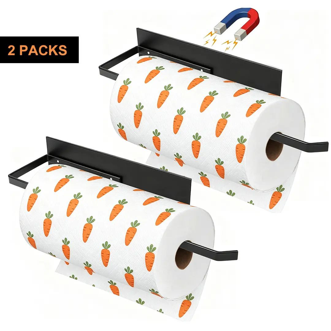 2PCS Paper Towel Magnetic Holder, Magnetic Paper Towel Holder for Fridge, Toilet Paper Roll Holder Magnet Towel Rack Wall Mount Fridge Organizer,  Ideal for Kitchen Organization