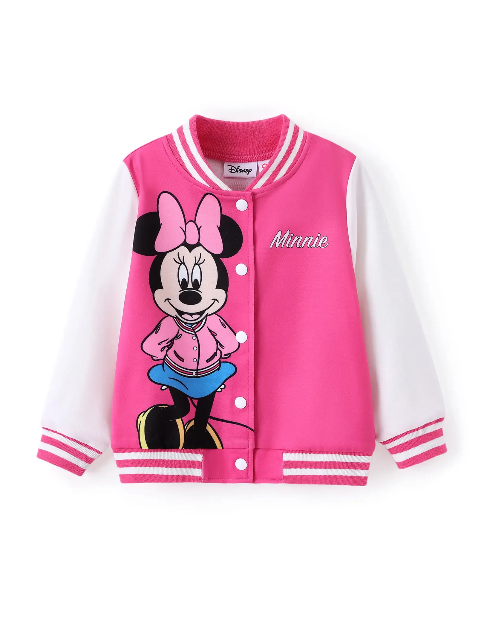 Disney Mickey and Friends Toddler/Kids Girl Letter Print Colorblock Lightweight Bomber Jacket Pink Officially Licensed Kids' Baseball Jackets - Colorful