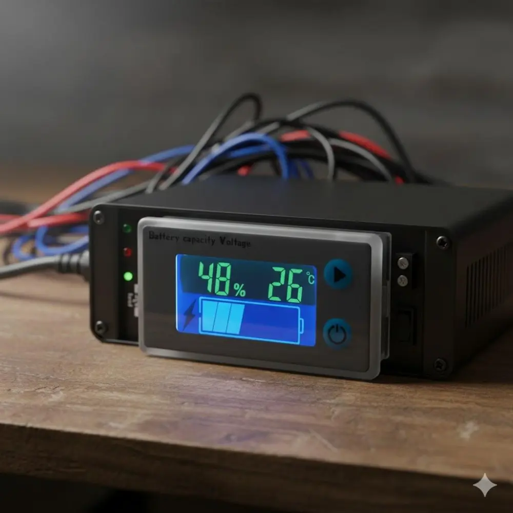 Battery Capacity Monitor 10-100V Voltage Temperature Meter 12-48V Lithium Battery Tester LCD Percentage Indicator Real Time Display Battery Health Gauge for RV Car Boat Solar Power Bank