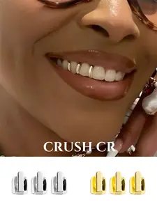 CRUSH CR 14K Gold Plated Minimalist Bar Tooth Cap Set for Men Women Sleek Vertical Bar Design Hypoallergenic Removable, Perfect for Hip Hop Concerts Streetwear Fits Club Nights Urban Street Style Ideal Subtle Bling Dental Jewelry Tooth Gem