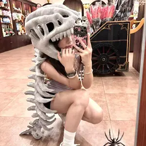 Dinosaur Skeleton Head Cover Plush Toy Hat, Funny Costume Accessory for Kids, Perfect Birthday Gift for Girlfriend, Unique Doll, Skeleton Mask, Party Supplies