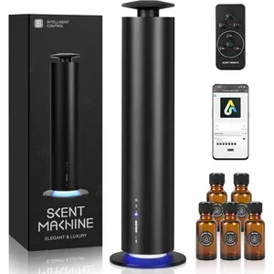 Waterless Scent Diffuser Starter Kit with 5 Oils - Smart APP Cold Air Scent Machine, Up to 1000 Sq Ft for Homes, Offices, Hotels and Spas- Quiet Essential Oil Diffuser, 8H Battery, 3-Color Light,Black summergarden remote operation