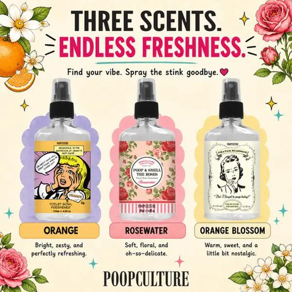 PoopCulture Toilet Spray Before You Go – Bathroom Odor Eliminator Air Freshener Spray for Toilet Bowl, Fresh Scent Poop Spray
