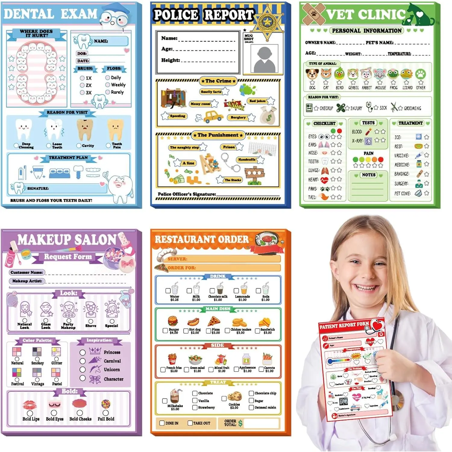 6 Pack  Pretend Play Notepads 4 x 6 Inch Playtime Pads for  40 Pages Pretend Notebooks Imaginative Role for  (Role Play)