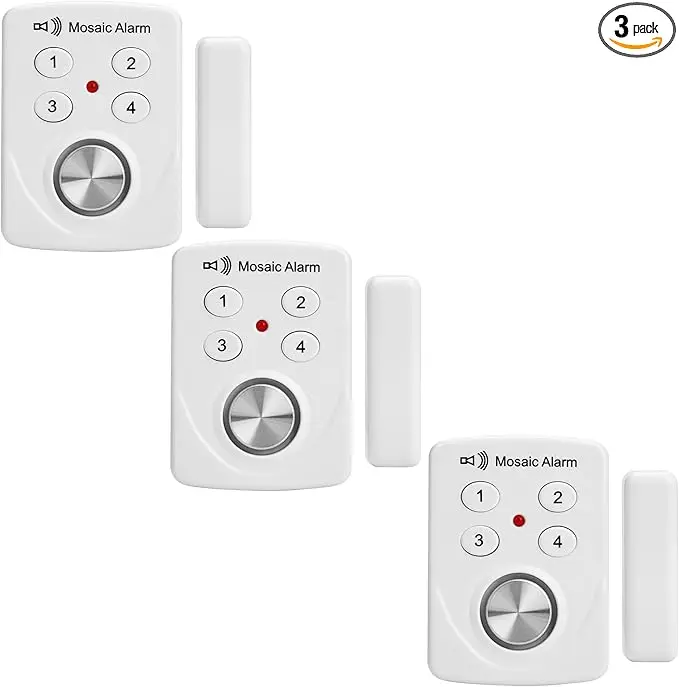 3-Pack Cordless Keypad Door Alarm with Open Delay - 130db Window Siren Door Chime Sensor, Home Security System for Home/Apartment, Kids/Seniors Unisex Safety, Intruder Entry Alert (Batteries Included)