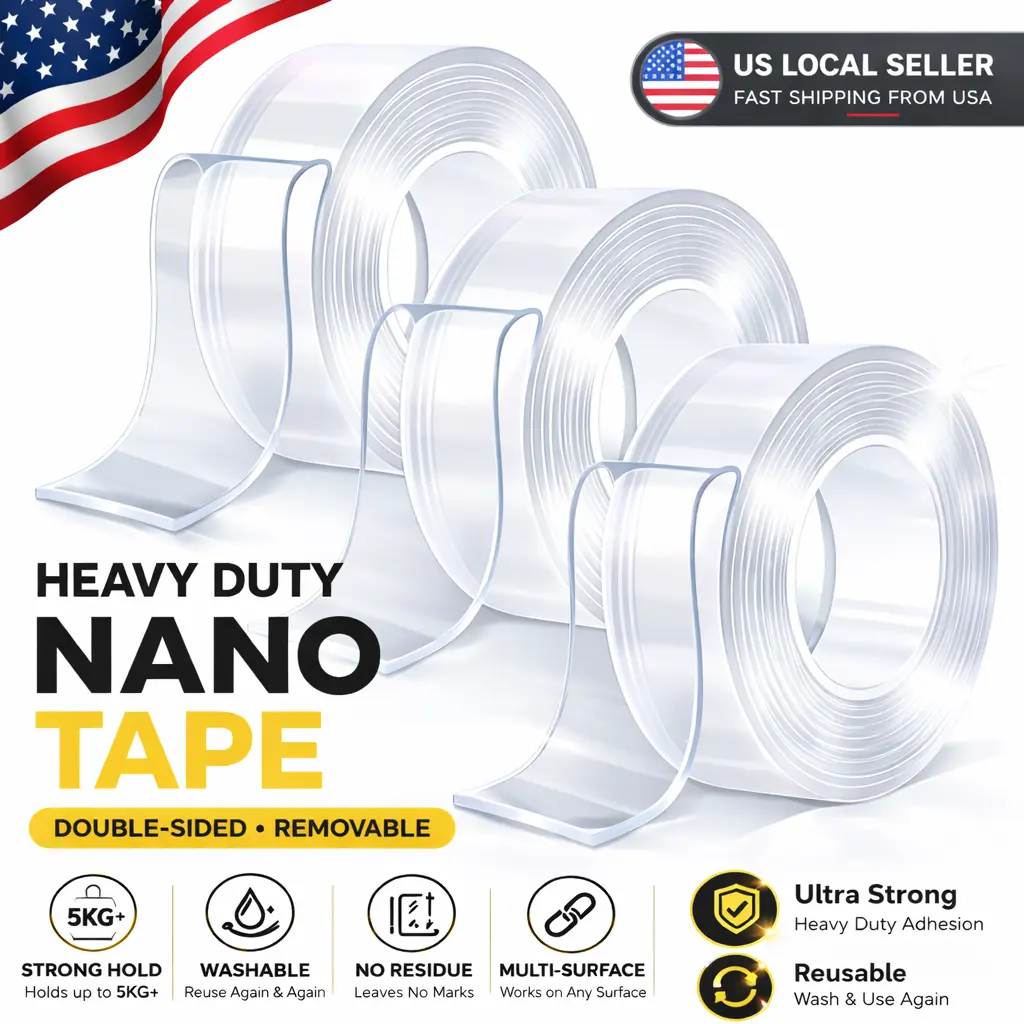 HARTWELL 2026 Clear Nano Double-Sided Adhesive Tape, NanoTape , Strong Removable Washable Reusable Mounting Tape, No-Drill Residue-Free Grip Tape for Walls, Rugs, Frames, Hooks, Kitchen, Bathroom, Office & Home