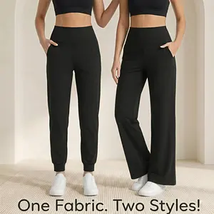 THE GYM PEOPLE【Live Exclusive】Women's High Waist Pants Wide Leg Yoga & Tapered Jogger Lounge Pants with Pockets Lightweight Workout Athletic Leggings