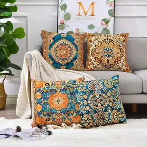 Bohemian Style Pillow Covers Set of 4, Single-Sided Print Decorative Pillows, 45x45cm, Hidden Zipper, Indoor Outdoor Use
