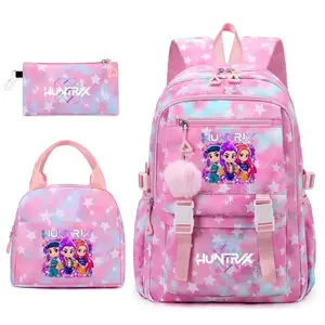 K-Pop Inspired 3-Piece School Backpack Set for Girls Teens, Back to School Pink Star Backpack with Lunch Bag Pencil Pouch, 15.6in Laptop Bag, Cute Cartoon Anime Style Shoulder Bag for Girls, Back to School Travel Birthday Gift