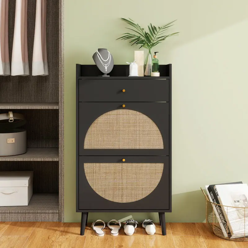 Rattan, Allen 2 door 1 drawer cabinet, shoe rack, double layer, suitable for entrance