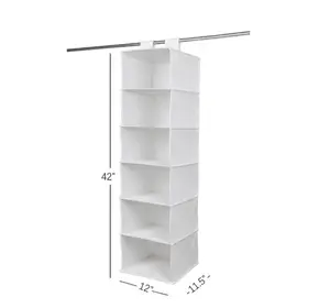 Arctic White 6-Shelf Hanging Closet Organizer Non-Woven Fabric Storage for Adults & Kids Space-Saving Wardrobe Shelves Easy Install 42x12x11.5 Inches