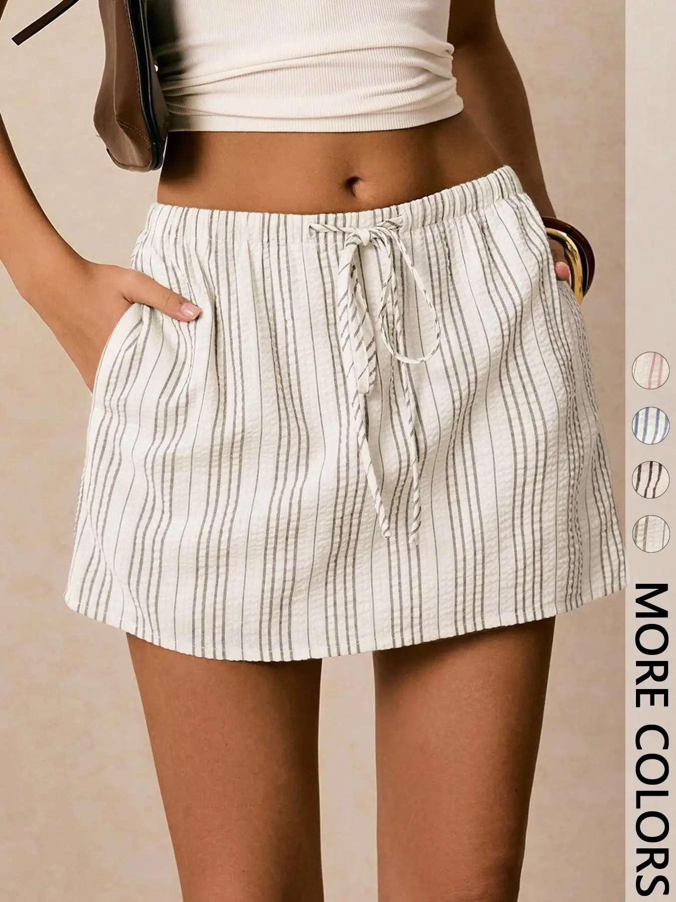 1 Piece Elastic Waist Striped Skort for Women, Comfortable Versatile, Daily Casual Summer Style