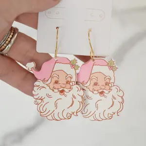 Retro Santa Acrylic Earrings - Unique Costume Jewelry & Accessories