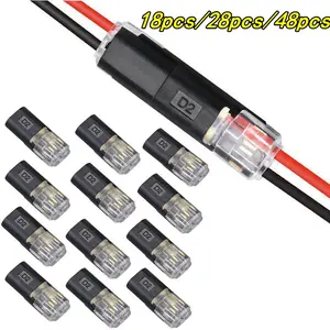18pcs/28pcs/40pcs D2 Terminal Block, Double-Wire Plug-In Connector, LED Light Strip Connectors, Low Voltage, Locking Buckle, Electrician Tool