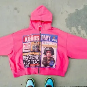 Acid Washed Oversized Zip-Up Hoodie withStatement Graphic, Retro Heavy Cotton Streetwear,Y2K Unisex Jacket Gift for Him or Her Baggy Pink
