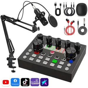 Mixer Live Sound Card Podcast Equipment Bundle, V8S Live Sound Card With BM800 Podcast Microphone Sound Mixer Bluetooth connection For Smartphone computer,Singing/Streaming/Podcasting/Esports/Recording/YouTube/Vlog Influencer Live Streaming