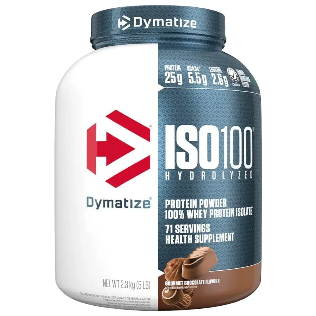 Dymatize ISO100 Whey Protein Isolate Powder - Gourmet Chocolate, 5 lb Dietary Fitness Supplement, 25g Protein, 5.5g BCAAs, Low Calorie, Gluten Free, Supports Metabolism, Protein Powder, Whey Protein Supplements