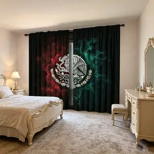 2 Piece Set Mexico Flag Digital Print Curtains, Semi-Transparent Polyester Material, Rod Pocket Design, Suitable for Bedroom Living Room Dining Kitchen, Window Curtain, Room Decor Curtain, Home Decoration Curtain