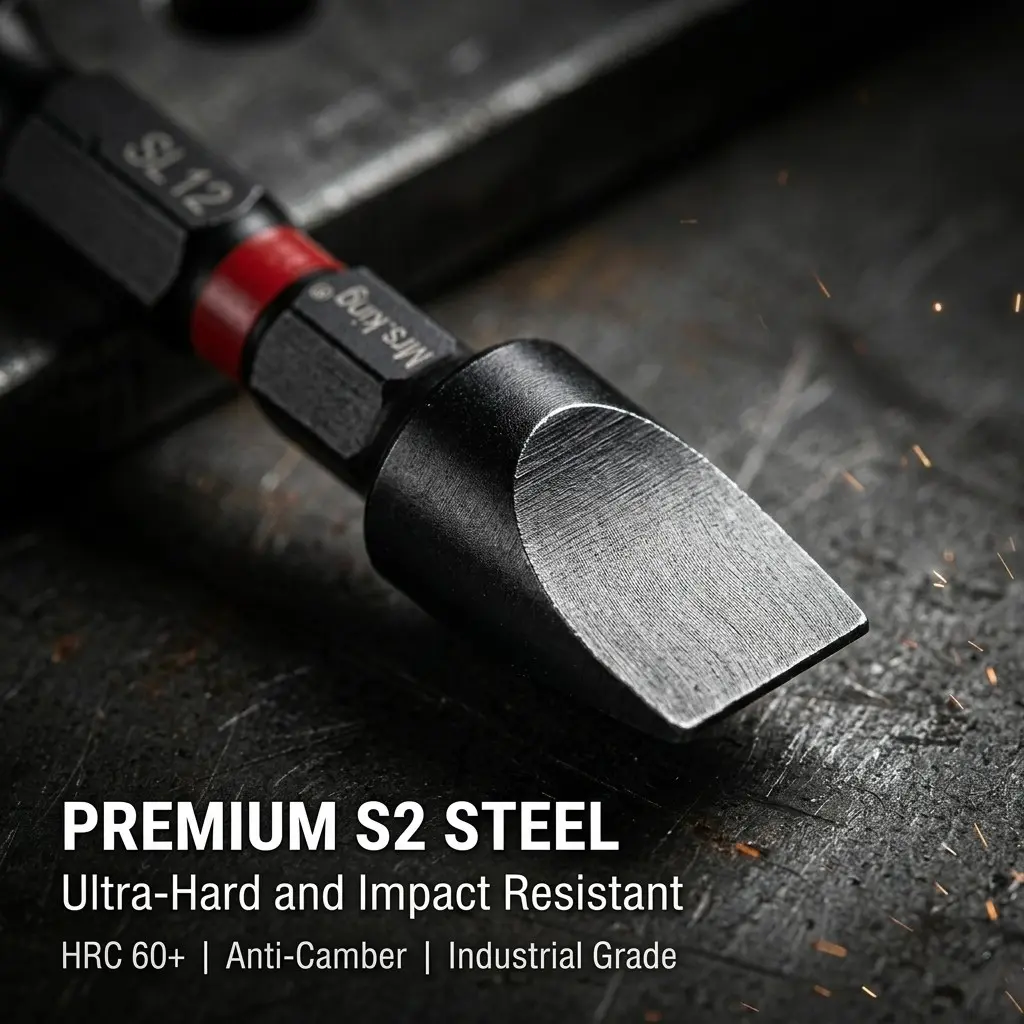 7-Piece Flat Head Screwdriver Bits Set, Sl8/sl10/sl12 Sizes, Magnetic Shank, S2 Steel, Metal Bits, Durable, Impact Resistant, Ideal for Electric Drill, Narrow Spaces, Tight Spaces