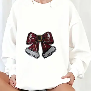 Christmas Patches Santa Bow & Red Bow Army Bow Chenille Sequin Iron On Clothes Patches Heat Press Large Size for Hat Backpack Jacket Custom Embroidered